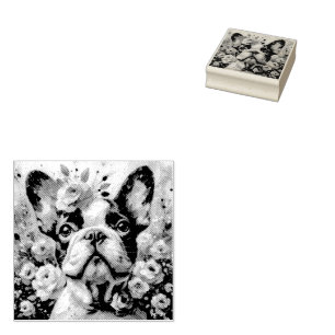 Französischer Bulldog mit Rose Impressionistische Gummistempel