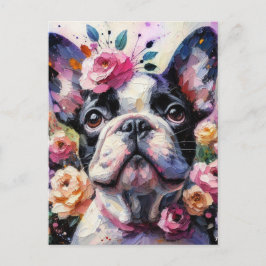 Französischer Bulldog mit Rose Impressionistische  Postkarte