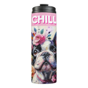 Französischer Bulldog mit Rose Impressionistische Thermosbecher