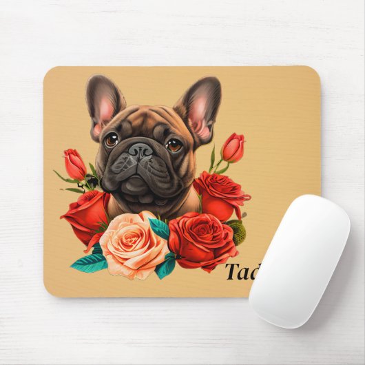 Französischer Bulldog mit Rose Mousepad (Mit Mouse)