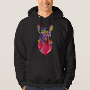 Französischer Bulldog mit rotem Herzen bunt Hoodie