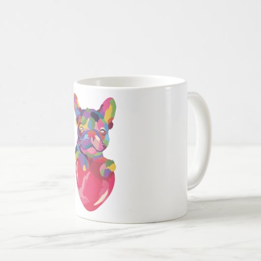 Französischer Bulldog mit rotem Herzen bunt Kaffeetasse (VorderseiteRechts)