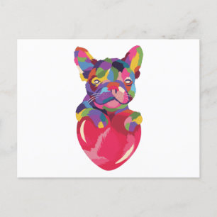 Französischer Bulldog mit rotem Herzen bunt Postkarte
