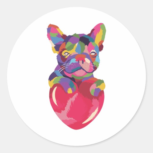 Französischer Bulldog mit rotem Herzen bunt Runder Aufkleber (Vorderseite)