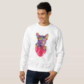Französischer Bulldog mit rotem Herzen bunt Sweatshirt (Vorne ganz)