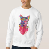 Französischer Bulldog mit rotem Herzen bunt Sweatshirt (Vorderseite)