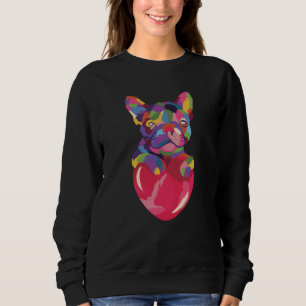 Französischer Bulldog mit rotem Herzen bunt Sweatshirt