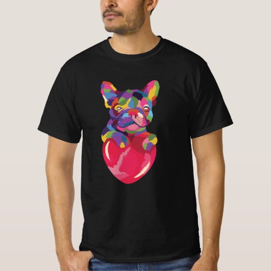 Französischer Bulldog mit rotem Herzen bunt T-Shirt (Vorderseite)