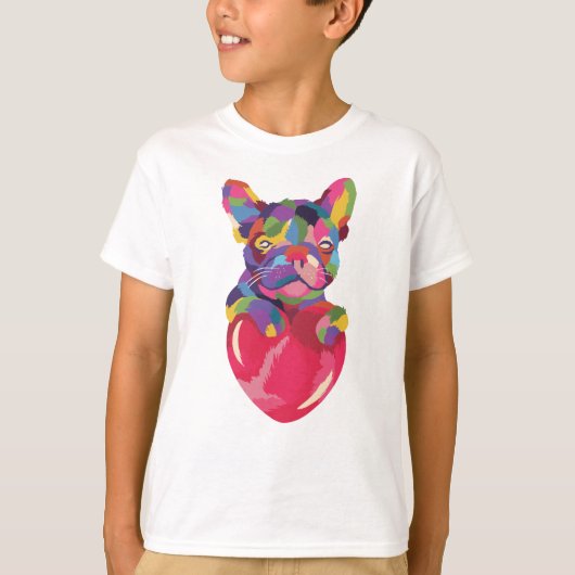 Französischer Bulldog mit rotem Herzen bunt T-Shirt (Vorderseite)
