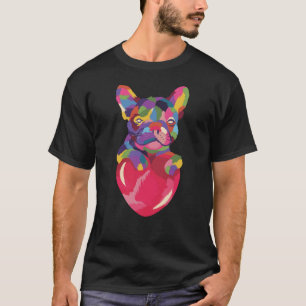 Französischer Bulldog mit rotem Herzen bunt T-Shirt