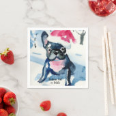 Französischer Bulldog mit Weihnachts-Weihnachtsman Serviette (Beispiel)