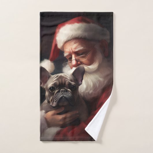 Französischer Bulldog mit Weihnachtsmann Weihnacht Badhandtuch Set (Handtuch)