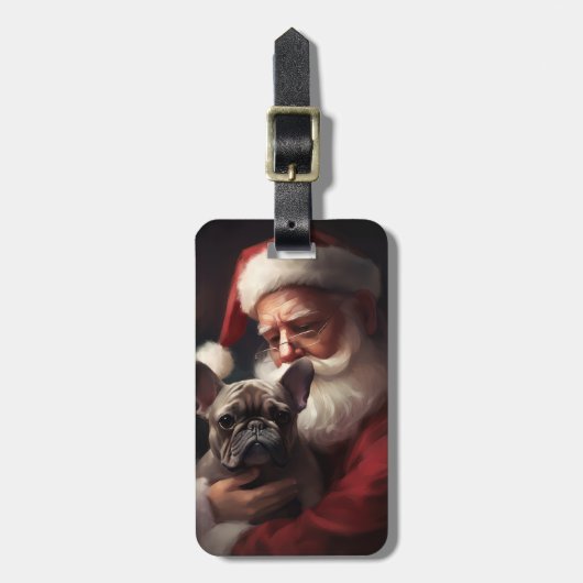 Französischer Bulldog mit Weihnachtsmann Weihnacht Gepäckanhänger (Vorderseite vertikal)