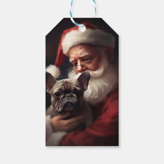 Französischer Bulldog mit Weihnachtsmann Weihnacht Geschenkanhänger (Vorderseite)