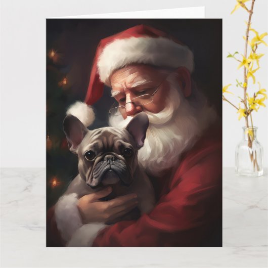 Französischer Bulldog mit Weihnachtsmann Weihnacht Karte (Gelbe Blume)