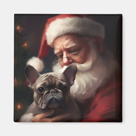 Französischer Bulldog mit Weihnachtsmann Weihnacht Magnet (Vorne)
