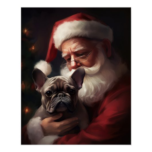Französischer Bulldog mit Weihnachtsmann Weihnacht Poster (Vorderseite)