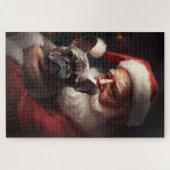 Französischer Bulldog mit Weihnachtsmann Weihnacht Puzzle (Horizontal)