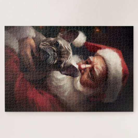 Französischer Bulldog mit Weihnachtsmann Weihnacht Puzzle (Horizontal)