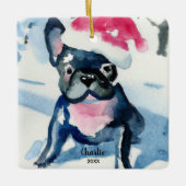 Französischer Bulldog mit Weihnachtsmannmütze, Ind Keramikornament (Vorderseite)