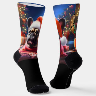 Französischer Bulldog mit Weihnachtsmannmütze Weih Socken
