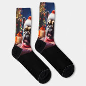 Französischer Bulldog mit Weihnachtsmannmütze Weih Socken (Rechts)