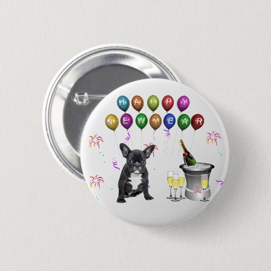Französischer Bulldog-Neujahr Button (Vorne & Hinten)