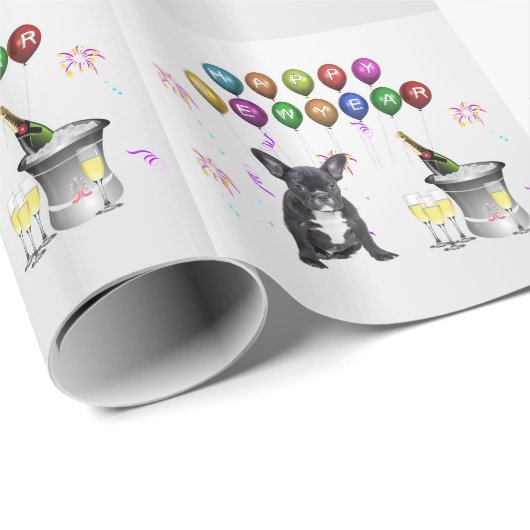 Französischer Bulldog-Neujahr Geschenkpapier (Rolleneckpunkt)