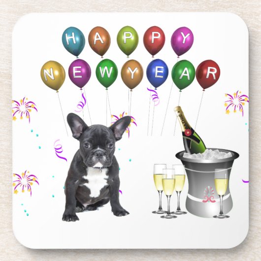 Französischer Bulldog-Neujahr Untersetzer (Vorderseite)