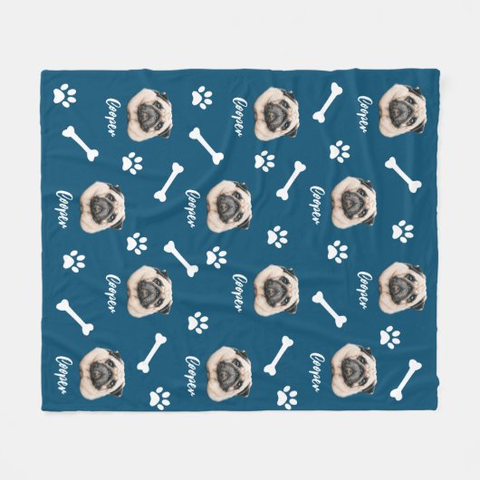 Französischer Bulldog, Ocean Blue Personalisiert P Fleecedecke (Vorderseite (Horizontal))