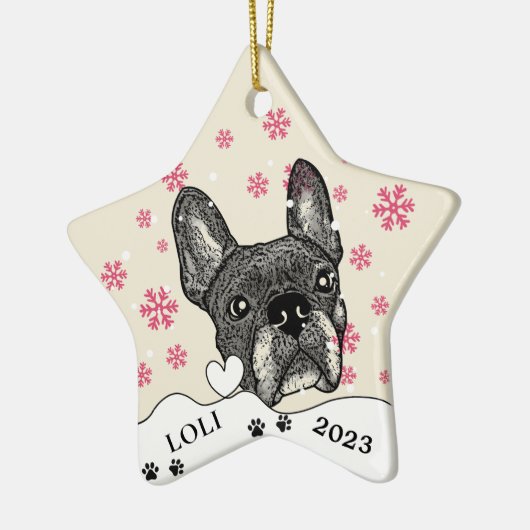 Französischer Bulldog Personalisierter Zeichn Keramik Ornament (Links)