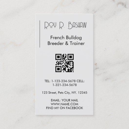 Französischer Bulldog QR Code Canine Visitenkarte (Rückseite)
