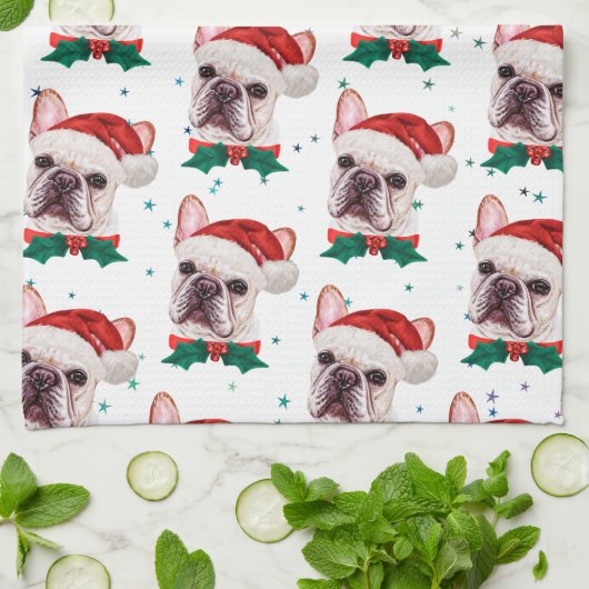 Französischer Bulldog-Rasse Weihnachtsgeburt Muste Geschirrtuch (Gefaltet)
