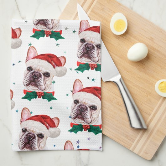 Französischer Bulldog-Rasse Weihnachtsgeburt Muste Geschirrtuch (Viertel Falte)