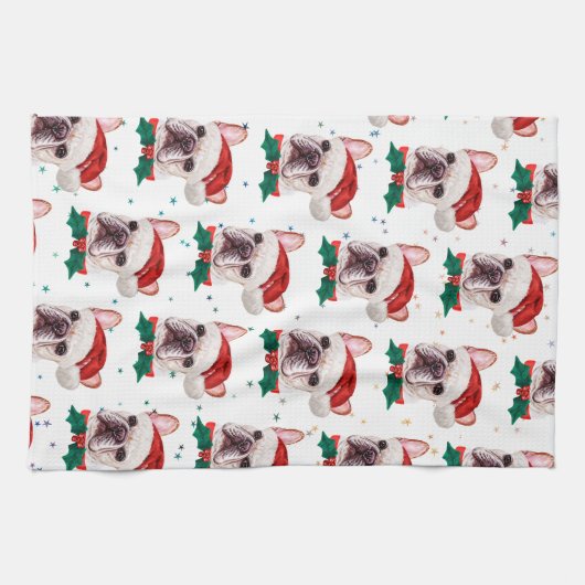 Französischer Bulldog-Rasse Weihnachtsgeburt Muste Geschirrtuch (Horizontal)
