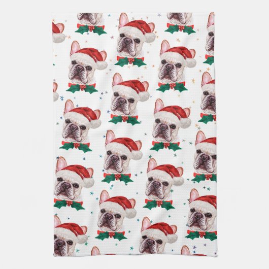 Französischer Bulldog-Rasse Weihnachtsgeburt Muste Geschirrtuch (Vertikal)