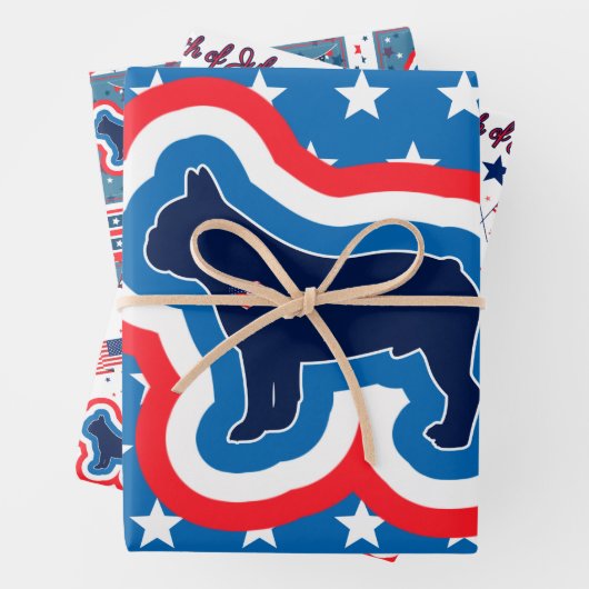 Französischer Bulldog Rot Weiß und Blau 4. Juli Geschenkpapier Set (Beispiel)