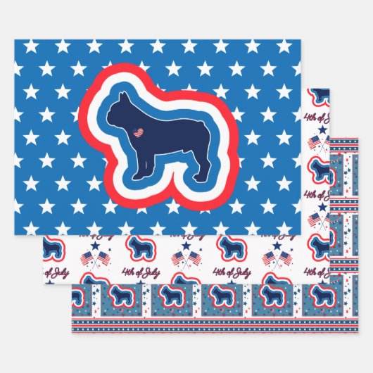 Französischer Bulldog Rot Weiß und Blau 4. Juli Geschenkpapier Set (Set)