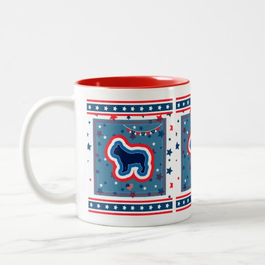 Französischer Bulldog Rot Weiß und Blau 4. Juli Zweifarbige Tasse (Links)