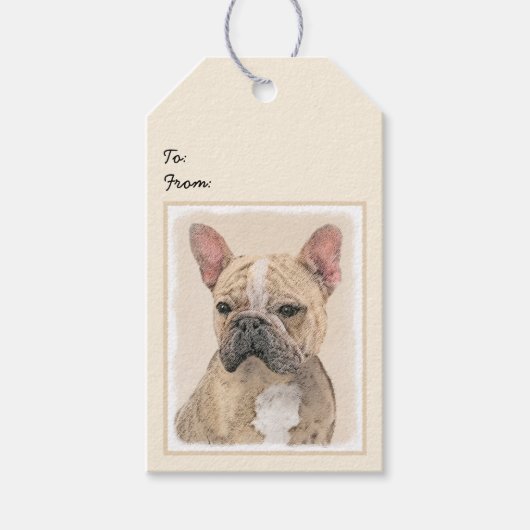 Französischer Bulldog (Sable) Gemälde - Niedlich O Geschenkanhänger (Vorderseite)