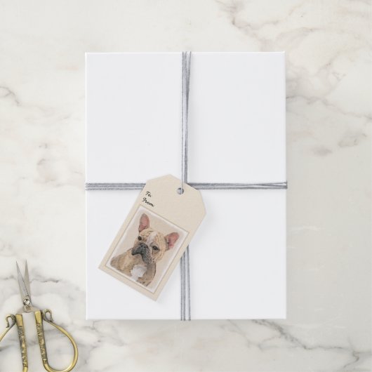 Französischer Bulldog (Sable) Gemälde - Niedlich O Geschenkanhänger (Mit Garn)