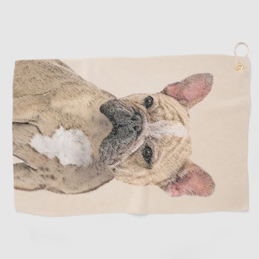 Französischer Bulldog (Sable) Gemälde - Niedlich O Golfhandtuch (Horizontal)