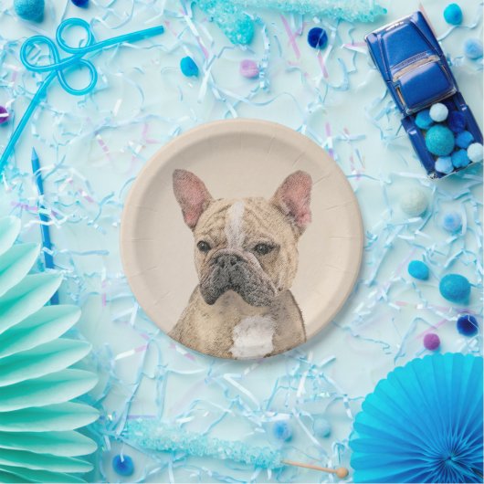 Französischer Bulldog (Sable) Gemälde - Niedlich O Pappteller (Party)