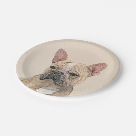 Französischer Bulldog (Sable) Gemälde - Niedlich O Pappteller (Schrägansicht)