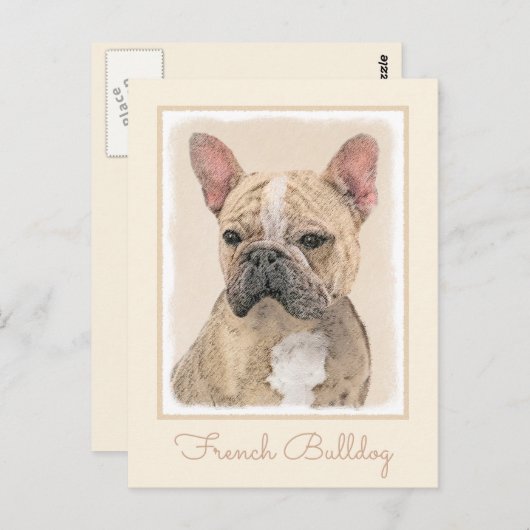 Französischer Bulldog (Sable) Gemälde - Niedlich O Postkarte (Vorne/Hinten)
