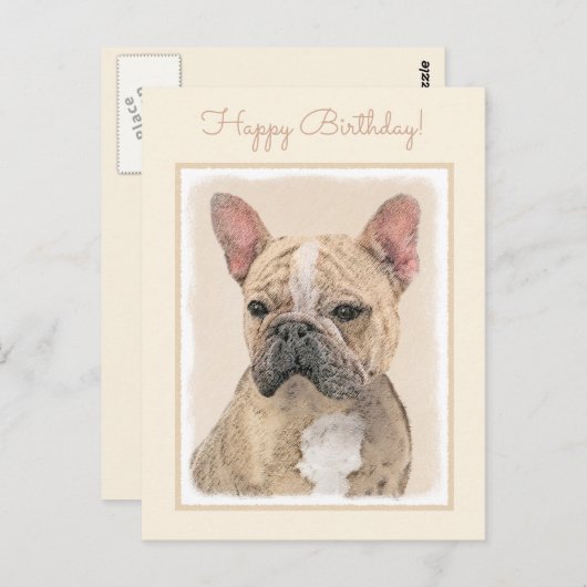 Französischer Bulldog (Sable) Gemälde - Niedlich O Postkarte (Vorne/Hinten)