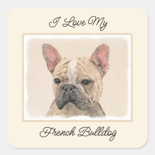 Französischer Bulldog (Sable) Gemälde - Niedlich O Quadratischer Aufkleber