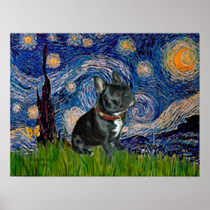 Französischer Bulldog (schwarz 11) - Starry Night Poster