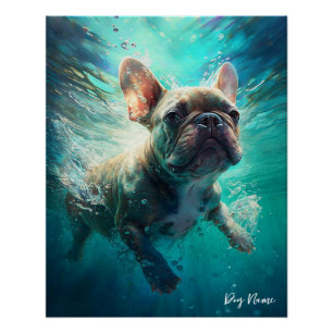 Französischer Bulldog-Schwimmer in Wasser 002 Poster
