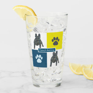 Französischer Bulldog Silhouette Hund & Paw Y&B Gr Glas